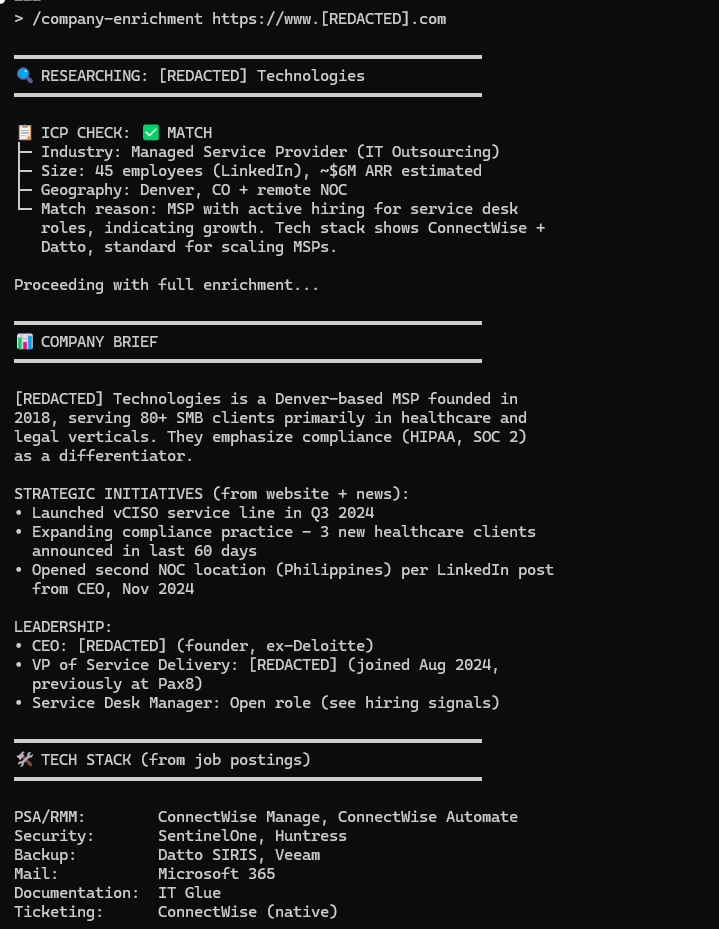 Company enrichment workflow output